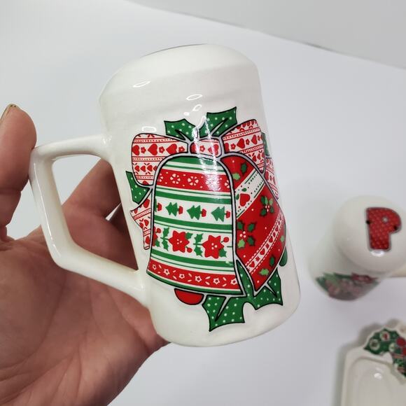 VTG Salt & Pepper Shakers Christmas Stocking Tree Quilted Garden Patch Enesco - Picture 15 of 16